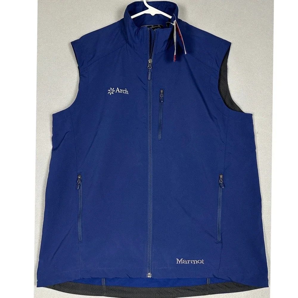 NEW Marmot Approach Vest Mens Large Navy Blue M3 Softshell Full Zip Windbreaker